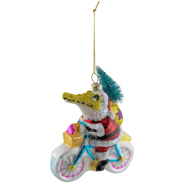 Northlight Crocodile Santa Glass Christmas Ornament  - 4.25in.