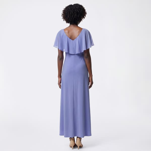 Petite Connected Apparel Sheer Ruffle Overlay Evening Gown