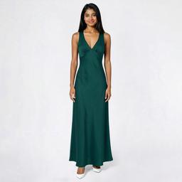 Juniors Crystal Doll Stretch Satin Cowl Back Midi A-Line Dress