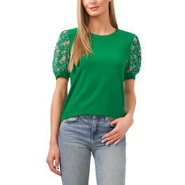 Womens Cece Floral Puff Sleeve Mix Media Top