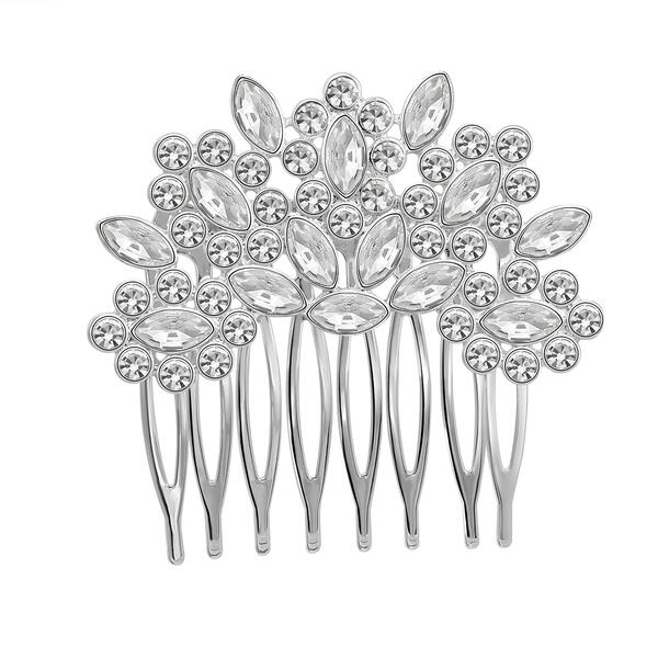 Roman Silver-Tone Crystal Hair Comb - image 