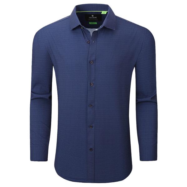 Mens Tom Baine Slim Fit Performance Navy Plaid Dress Shirt