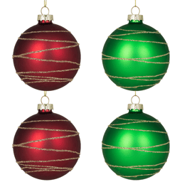 Northlight 4ct Red & Green Stripes Christmas Glass Ball Ornaments