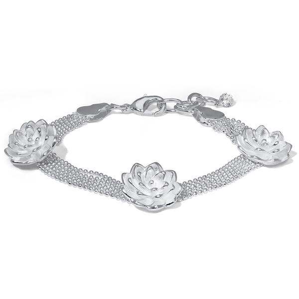 Silver Plated Flower Beaded Link Bracelet - image 
