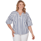 Plus Size Ruby Rd. French Riviera Elbow Puff Sleeve Stripe Blouse - image 1