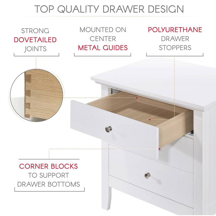 Passion Furniture Hammond 3-Drawer Nightstand