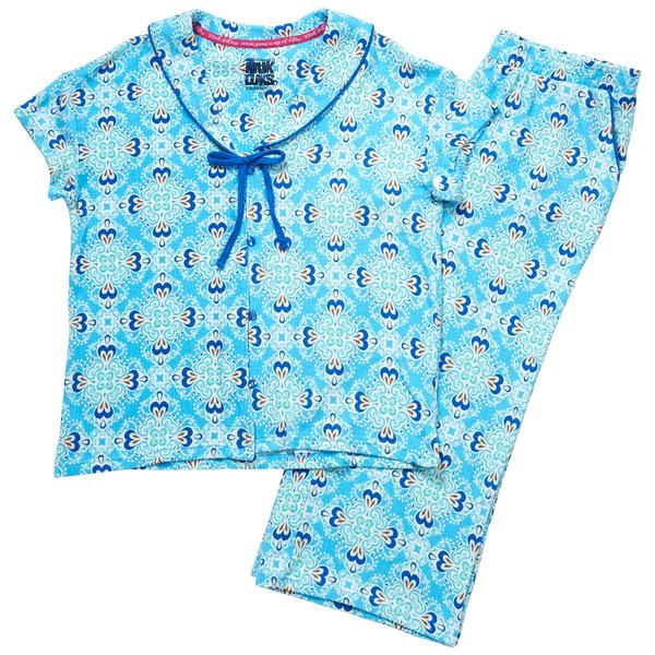 Plus Size MUK LUKS® Wave Runner Tile Tie Tee & Capris Pajama Set