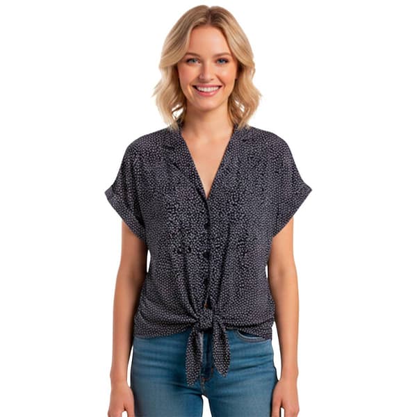 Womens Adrianna Papell Extend Sleeve Tie Front Dot Blouse