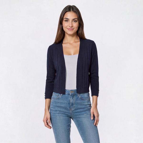 Womens 89th & Madison 3/4 Sleeve Solid Cable Shrug - image 
