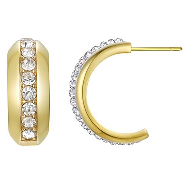 Polished 14kt. over Sterling Silver & Crystal Hoop Earrings - image 