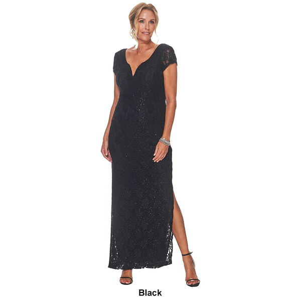 Womens Connected Apparel Short Sleeve Sequin Lace Sheath Gown