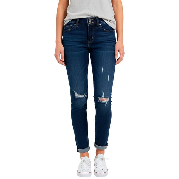 Womens Royalty Ripped Two Button Ankle Roll Cuff Jeans