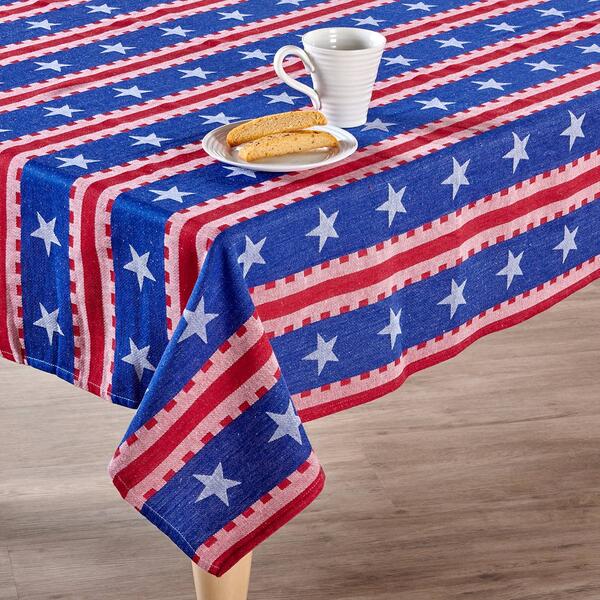 Lintex Blue Star Red Stripe Jacquard Tablecloth - image 