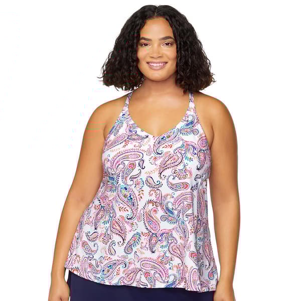 Plus Size Leilani Palm Beach Paisley Racerback Tankini Swim Top