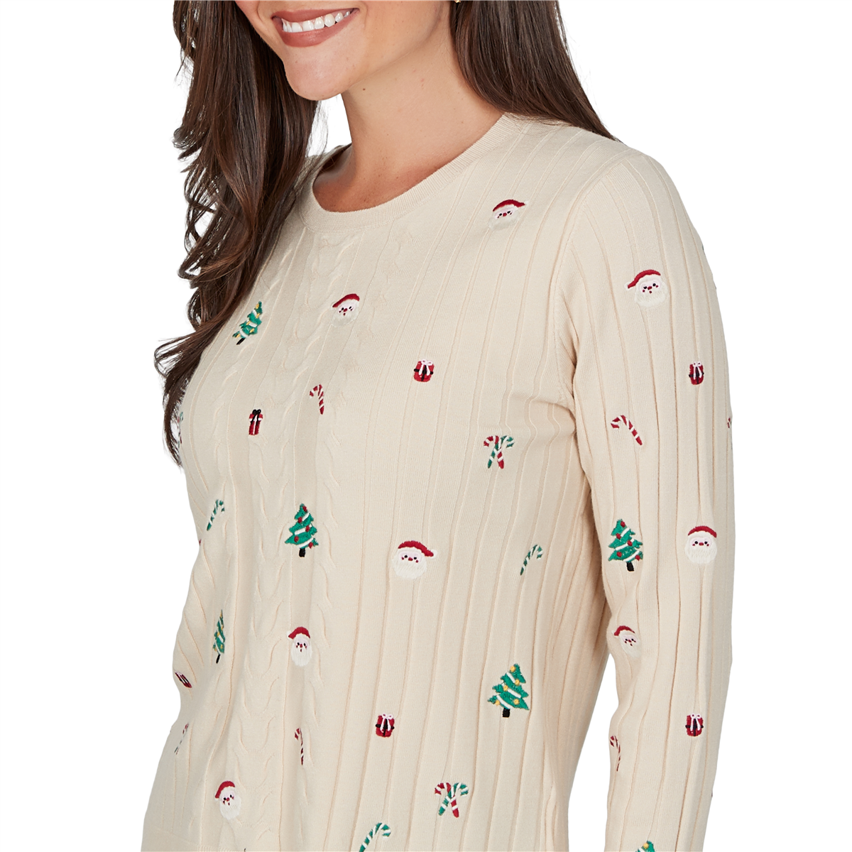 Petite Ruby Rd. Happy Holidays Embroidered Christmas Sweater