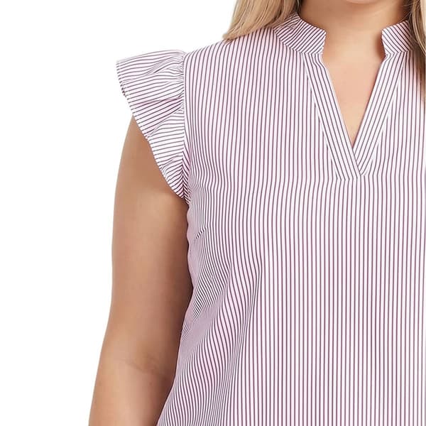 Plus Size NY Collection Ruffle Sleeve Stripe Poplin Blouse