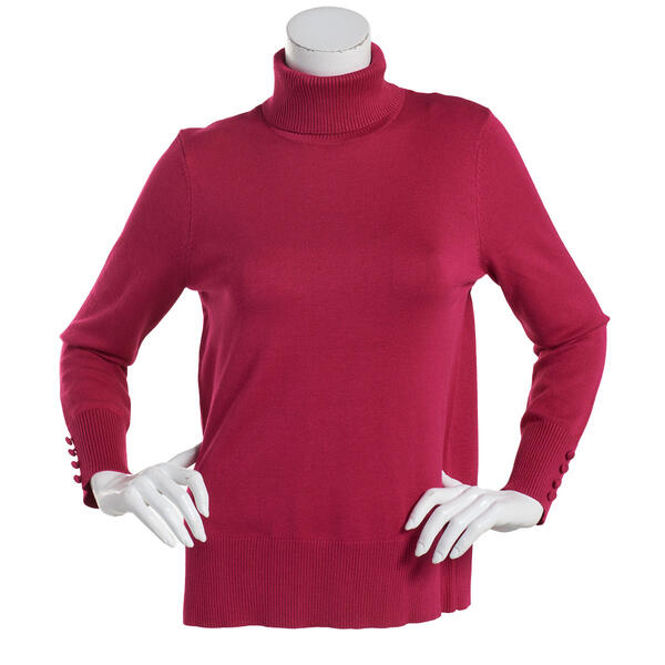 Plus Size Retrology Long Button Sleeve Turtleneck Sweater - image 
