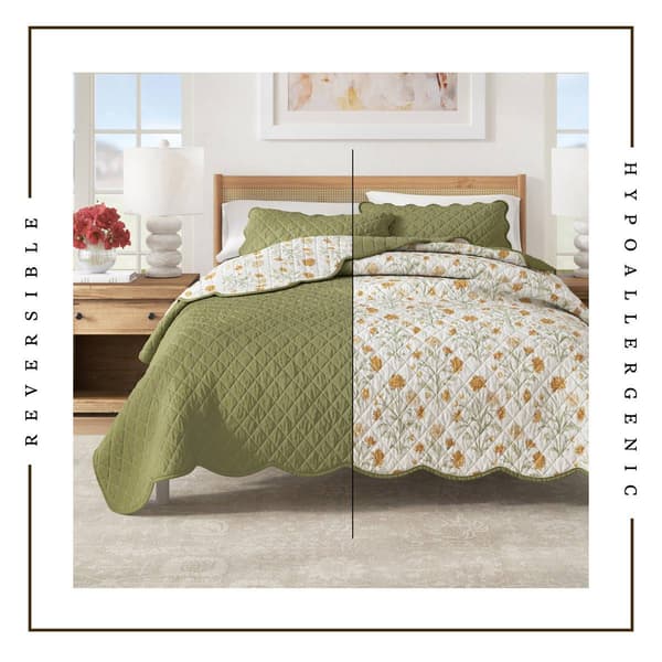FreshFolds Ilianna 3pc. Floral Scalloped Cotton Quilt Set