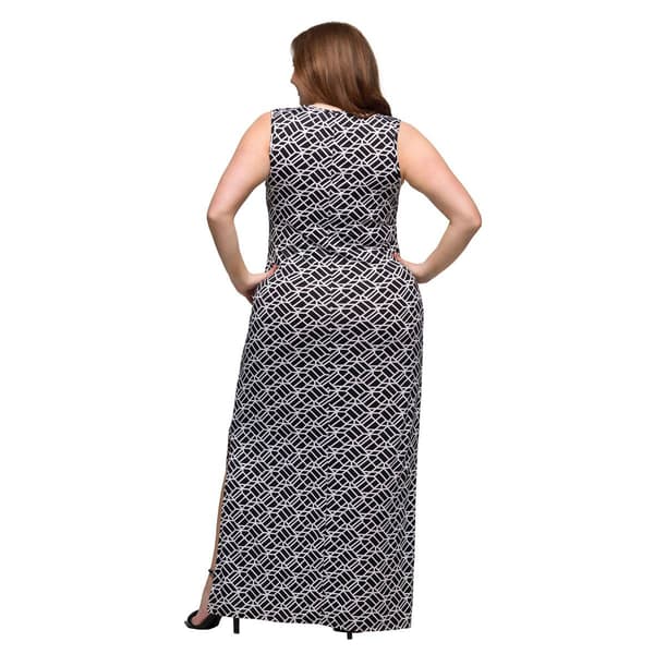 Plus Size 24/7 Comfort Apparel Black & White Side Slit Maxi Dress