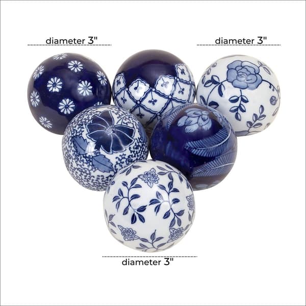 9th & Pike&#174; Vintage Style Blue Ceramic Decorative Balls-Set of 6