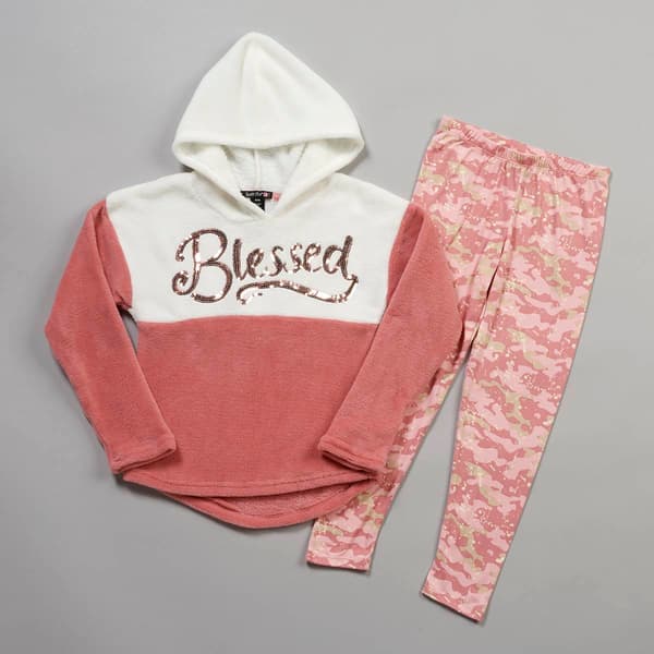 Girls &#40;7-12&#41; Insta Girl Blessed Fur Hoodie & Camo Leggings Set - image 