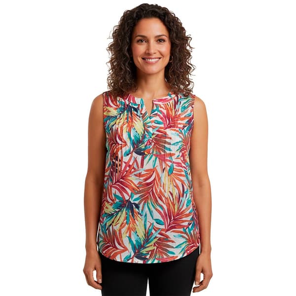 Womens Notations Sleeveless Tropical Knit Pleat Blouse - image 