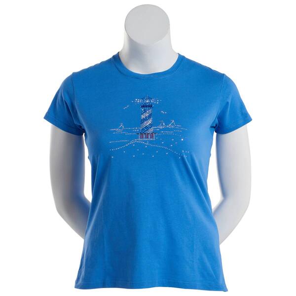 Womens Top Stitch by Morning Sun Lighthouse/Boats Crew Neck Tee - image 