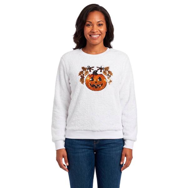 Womens Inner Circle Sherpa Harvest Pumpkin Halloween Sweatshirt - image 