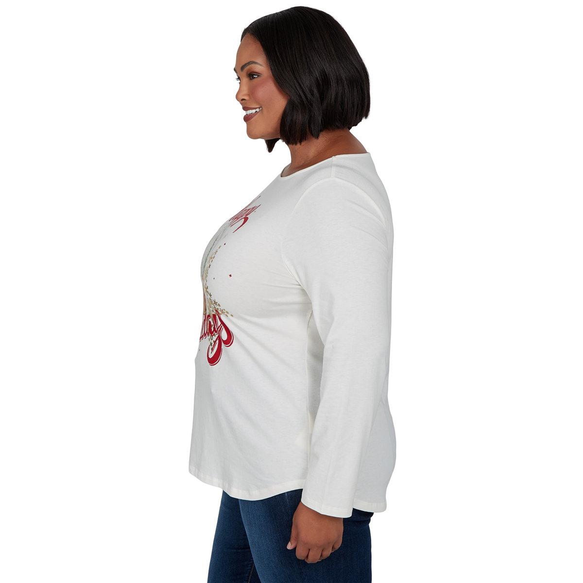 Plus Size Ruby Rd. Happy Holidays Long Sleeve Snow Globe Tee