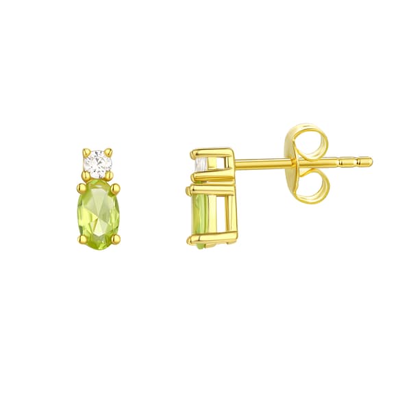 Oval Simulated Peridot August Birthstone Stud Earrings - image 
