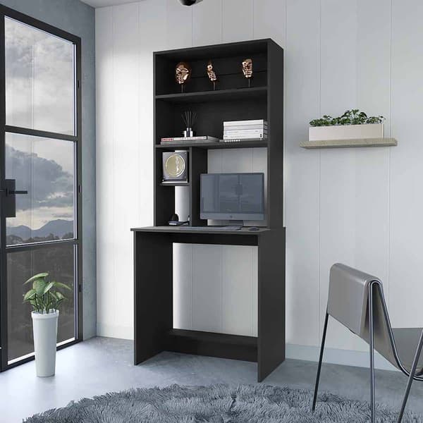 FM FURNITURE Sawgrass Black Computer Desk w/ Hutch