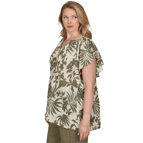 Plus Size Ruby Rd. Sedona Escape Flutter Sleeve Tropical Blouse