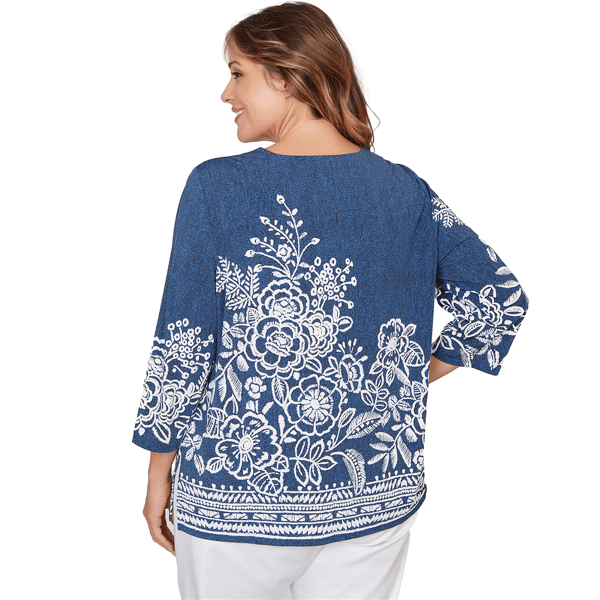 Plus Size Alfred Dunner Classics 3/4 Sleeve Keyhole Floral Blouse