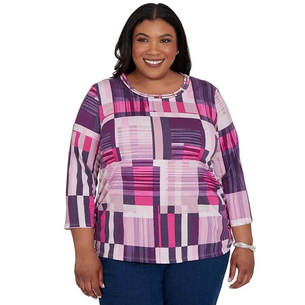 Plus Size Alfred Dunner Key Items 3/4 Sleeve Geo Bars Blouse - image 