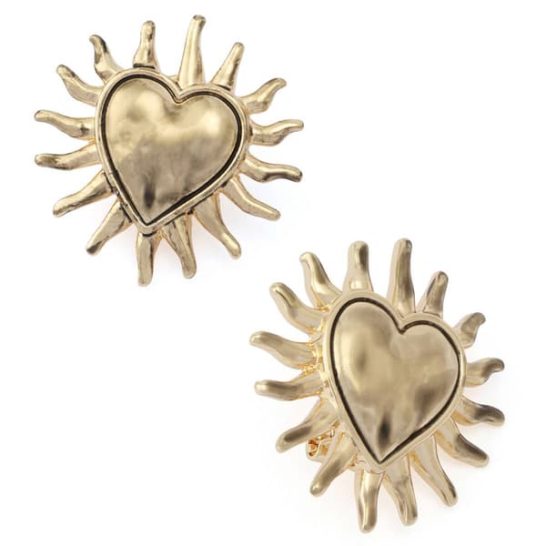 Steve Madden Sunburst Heart Button Stud Earrings