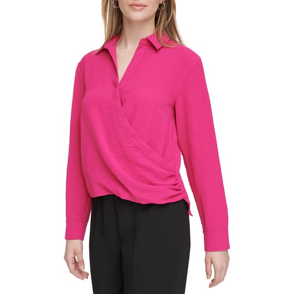 Womens Calvin Klein Long Sleeve Solid Twist Front Airflow Blouse