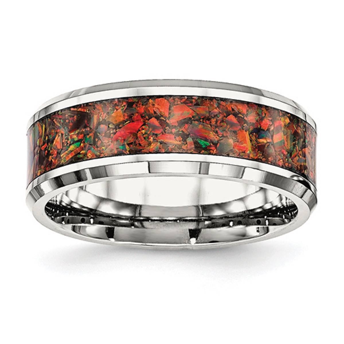 Mens Gentlemen’s Classics™ Silver & Red Imitation Opal Band