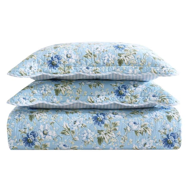 Laura Ashley Peony Garden Cotton Reversible Quilt Set