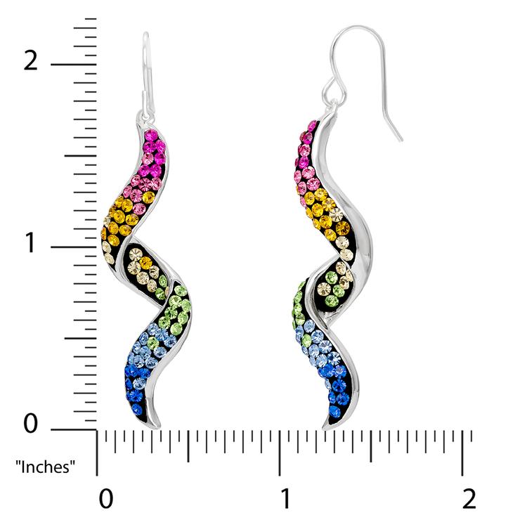 Brass Silver-Plate Corkscrew Multi-Crystal Dangle Earrings