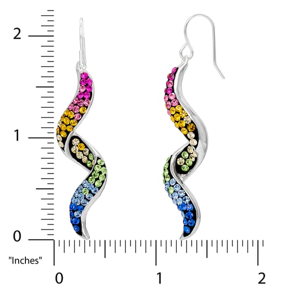 Brass Silver-Plate Corkscrew Multi-Crystal Dangle Earrings
