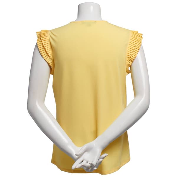 Womens Adrianna Papell Short Double Pleated Sleeve Solid Blouse