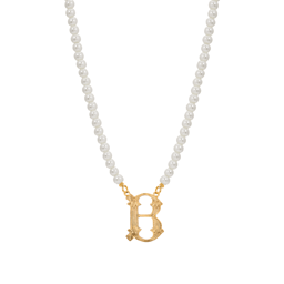 1928 16in. Gold-Tone B Initial Pearl Pendant