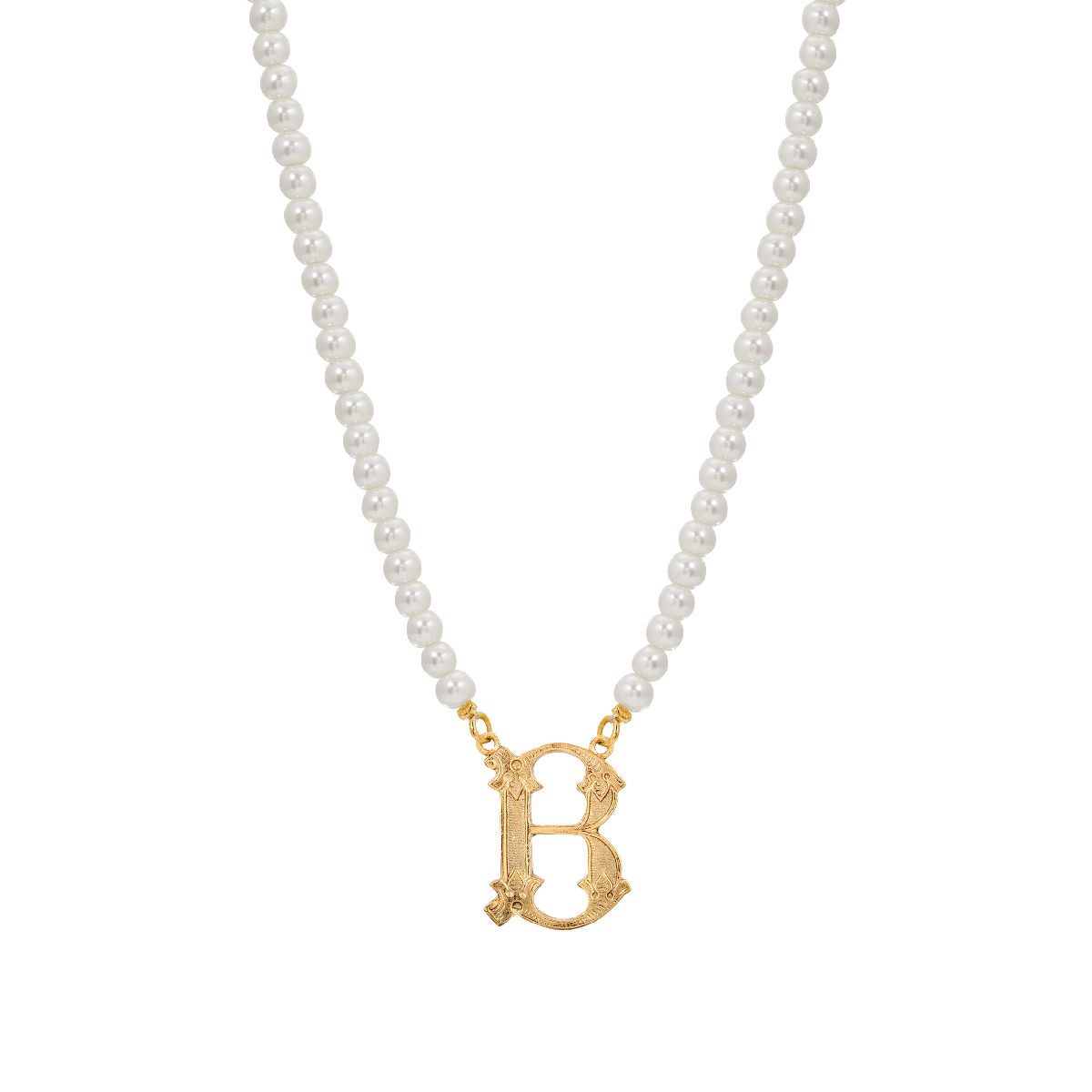 1928 16in. Gold-Tone B Initial Pearl Pendant