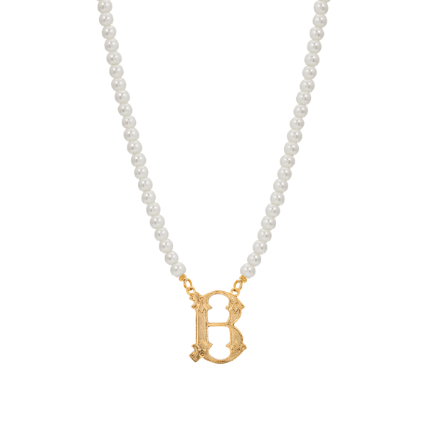1928 16in. Gold-Tone B Initial Pearl Pendant - image 