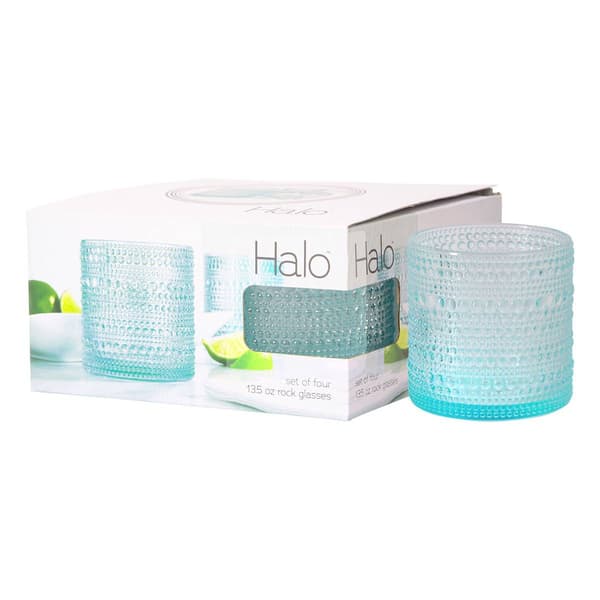 Home Essentials Halo Set of 4 Aqua Double Old Fashion Glasses - image 