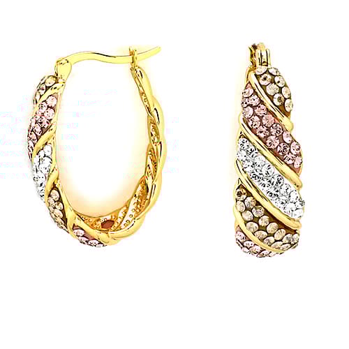 Yellow Plated Sterling Silver Crystal Hoop Earrings