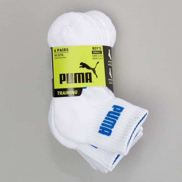Boys Puma&#40;R&#41; 6pr. 1/2 Terry Hi Quarter Socks - White - image 
