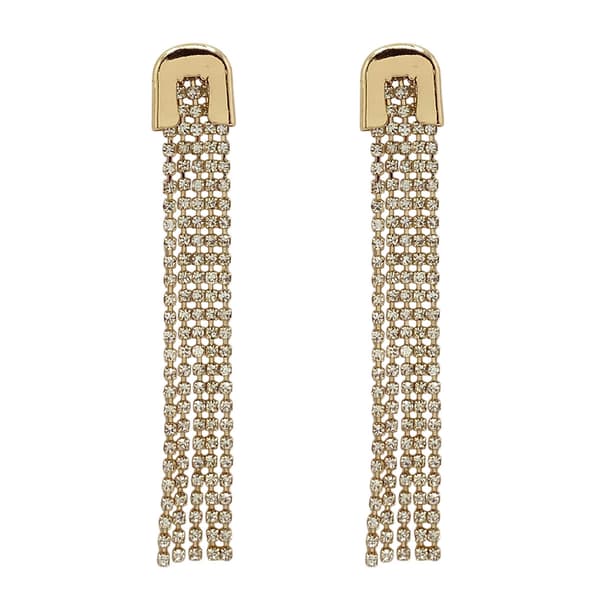 Ashley Gold Crystal Rhinestone Chain Drop Earrings - image 