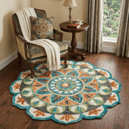 HomeRoots Blue & Orange Medallion Area Rug