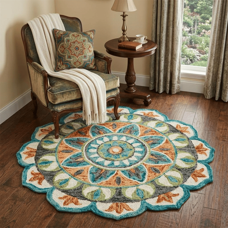 HomeRoots Blue & Orange Medallion Area Rug
